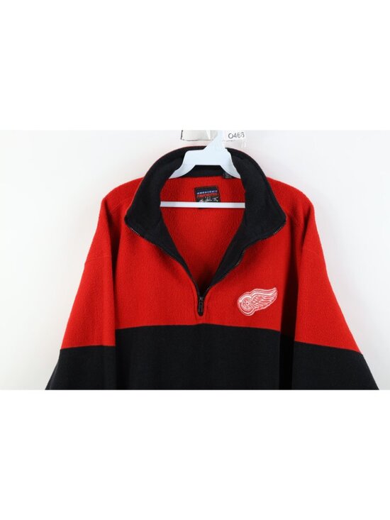 Vintage 90s Mens Large Detroit Red Wings Hockey 1/4 1/2 Zip Fleece Sweater Red - Picture 2 of 14